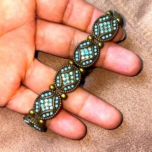 Pretty Blue Jeweled Pave Statement Chunky Beaded Stretch Bracelet